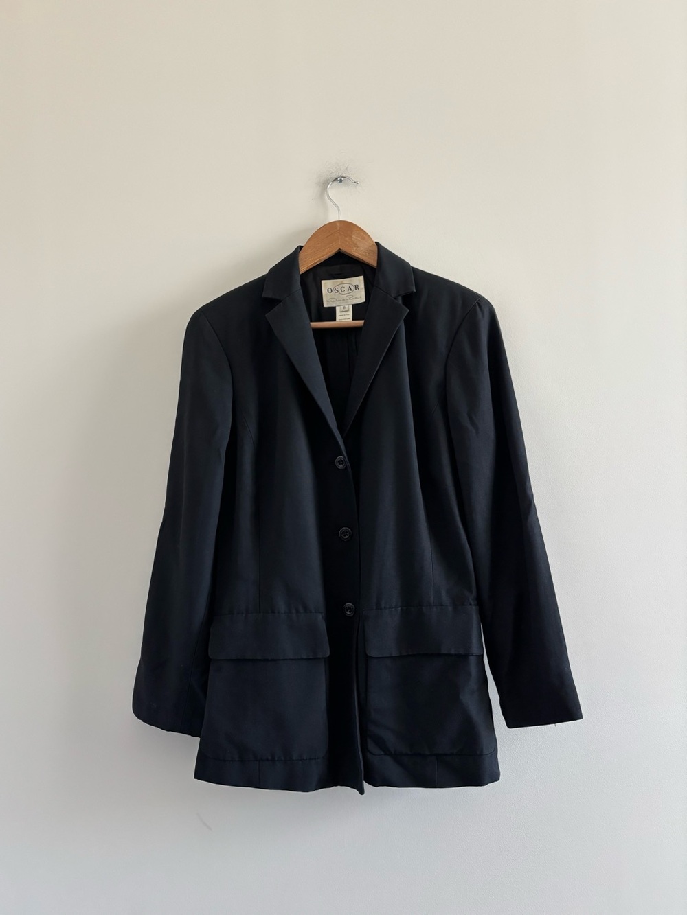 Vintage Oscar De La Renta Blazer Black 3 Button Womens 8 Office Minimalist 90s